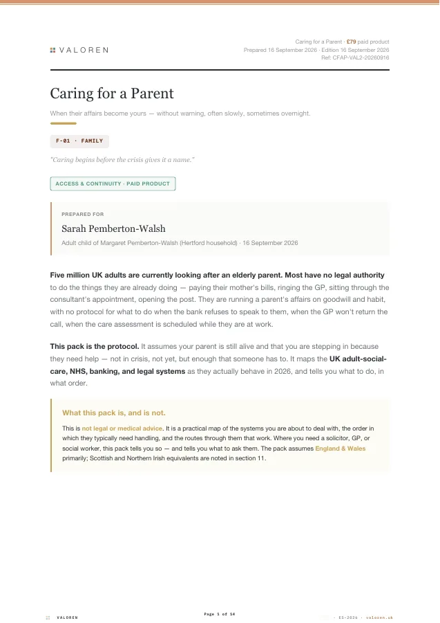 First page of the Caring for a Parent guide.