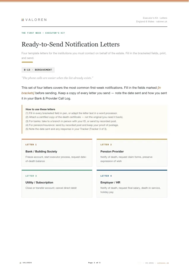 First page of Valoren's drafted notification letters.