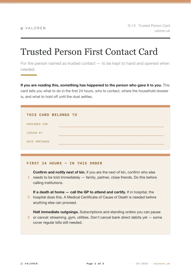 The Trusted Person first-contact card.